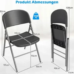 6er Set Klappstühle aus Metall & Kunsttoff Faltstuhl mit 150 kg Tragfähigkeit Gaststühle Grau
