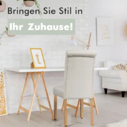 2er-Set Knopfgetuftete Esszimmerstühle gepolsterte Stoffstühle mit Gummibaumholzbeinen Beige