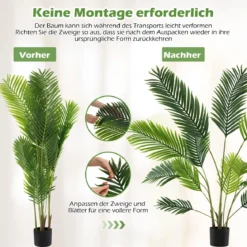 2er Set Künstliche Areca Palme 140 cm Kunstpflanze im Topf Kunstpalme mit Blättern Grün