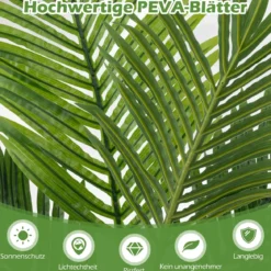 2er Set Künstliche Areca Palme 90 cm Kunstpflanze im Topf Kunstpalme mit Blättern Grün