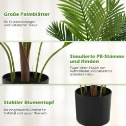 2er Set Künstliche Areca Palme 90 cm Kunstpflanze im Topf Kunstpalme mit Blättern Grün