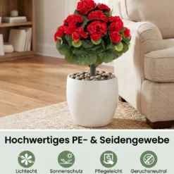 2er Set Künstliche Geranien mit realistischer PE-Stamm & Seidenblumen & -blätter Rot