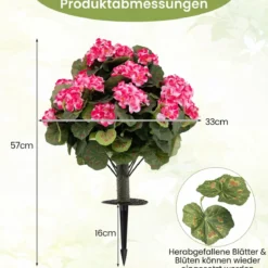 2er Set Künstliche Geranien mit realistischer PE-Stamm & Seidenblumen & -blätter Rosa