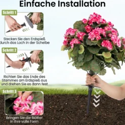 2er Set Künstliche Geranien mit realistischer PE-Stamm & Seidenblumen & -blätter Rosa