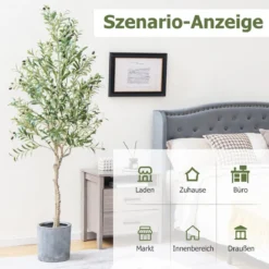 1/2er Set Künstliche Olivenbäume mit 1296 Blättern & 72 Früchten Olivenpflanzen 182 cm