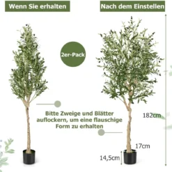 1/2er Set Künstliche Olivenbäume mit 1296 Blättern & 72 Früchten Olivenpflanzen 182 cm
