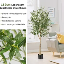 1/2er Set Künstliche Olivenbäume mit 1296 Blättern & 72 Früchten Olivenpflanzen 182 cm