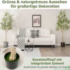 1/2er Set Künstliche Olivenbäume mit 1296 Blättern & 72 Früchten Olivenpflanzen 182 cm