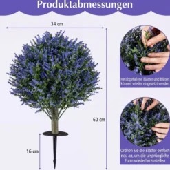 2er Set Künstliche Pflanze Lavendel mit Erdspieß & Immergrünen Blättern & Stämmen Dekopflanze
