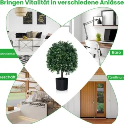 2er Set Künstlicher Formschnittbaum in Kugelform mit UV-geschützten Blättern & Früchten