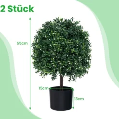 2er Set Künstlicher Formschnittbaum in Kugelform mit UV-geschützten Blättern & Früchten