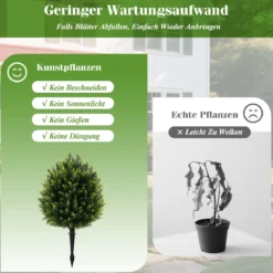 2er Set Künstliche Zypressenkugel mit Erdspieß Wetterfeste Kunstpflanzen Künstlicher Baum