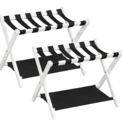 2er Set Kofferständer Klappbar Gepäckständer aus Gummibaumholz mit 2 Ablagen 67 x 46 x 52 cm Weiß