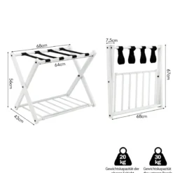 2er Set Kofferständer Klappbar Gepäckablage mit 2-Stöckiger Design Weiß