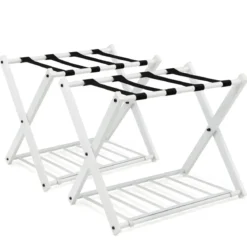 2er Set Kofferständer Klappbar Gepäckablage mit 2-Stöckiger Design Weiß