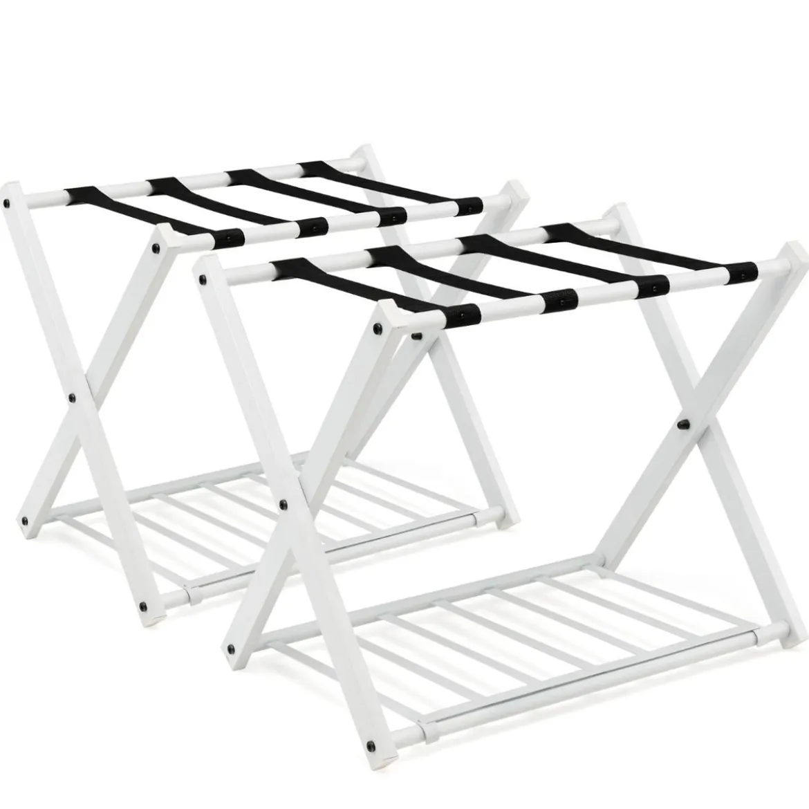 2er Set Kofferständer Klappbar Gepäckablage mit 2-Stöckiger Design Weiß