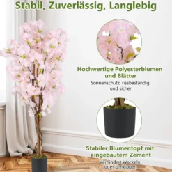 2er Set Kunstbaum mit Blüten 150 cm Kunstpflanze im Topf künstlicher Kirschblütenbaum Rosa