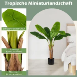 2er Set Kunstpflanze Tropische Palme 107 cm Künstliche Paradiesvogel Pflanze Grün