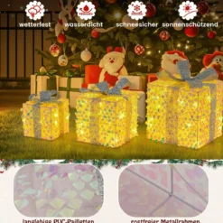 3er Set LED Geschenkboxen beleuchtete Weihnachtenboxen mit Schleifen Silber