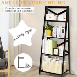 2er Set Leiterregal 4-stufig Bücherregal aus Holz Standregal Treppenregal Eckregal Schwarz