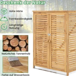 2er Set 120 L Holz Mülltonnenhaus mit Öffnendem Deckel & Doppeltüren & Abschließbarem Riegel