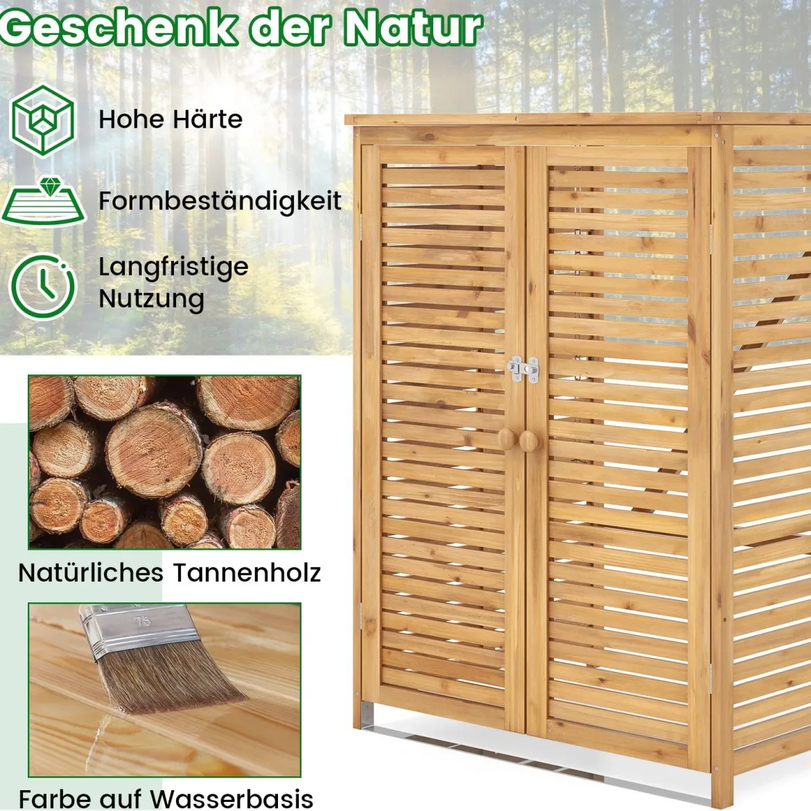 2er Set 120 L Holz Mülltonnenhaus mit Öffnendem Deckel & Doppeltüren & Abschließbarem Riegel