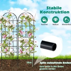 2er Set Metall Rankgitter Freistehender Gartenzaun zum Stecken Spalier 180 x 50 cm Schwarz