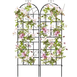 2er Set Metall Rankgitter Freistehender Gartenzaun zum Stecken Spalier 180 x 50 cm Schwarz