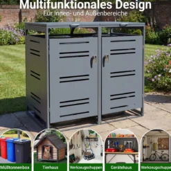 2er Set Mülltonnenbox für 2 x 120 L Mülltonne Wetterfester Gartenschuppen mit Abschließbarer Tür