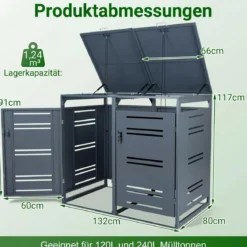 2er Set Mülltonnenbox für 2 x 120 L Mülltonne Wetterfester Gartenschuppen mit Abschließbarer Tür