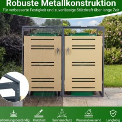2er Set Mülltonnenbox für 2 x 120 L Mülltonne Wetterfester Gartenschuppen mit Abschließbarer Tür Grau und Gelb