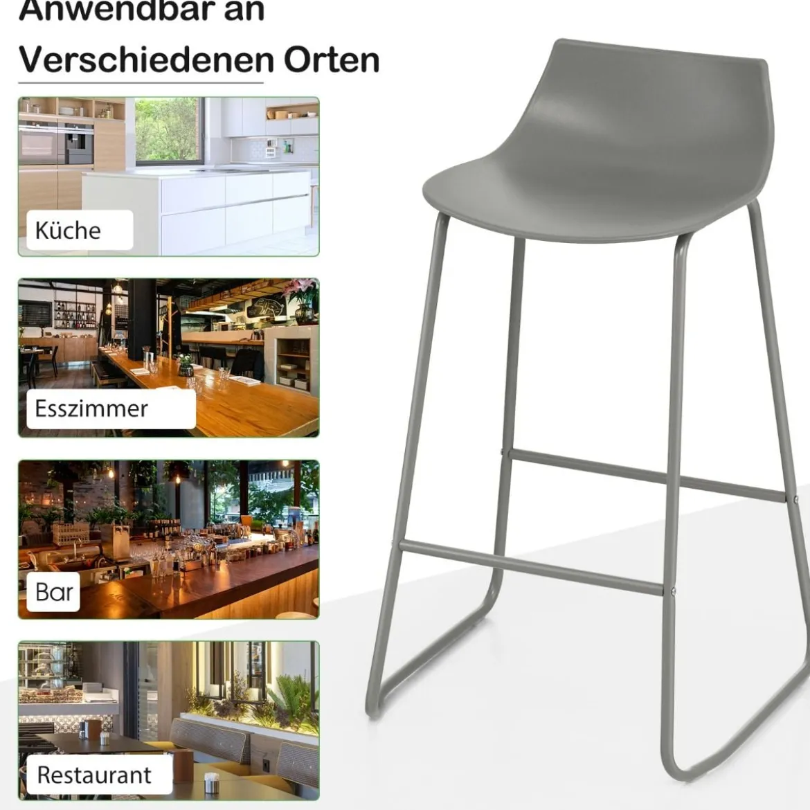 2er Set Modern Barhocker mit 69 cm Sitzhöhe & Fußstütze & Lehne Barstuhl Tresenhocker