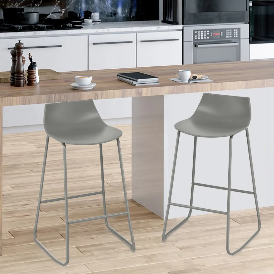 2er Set Modern Barhocker mit 69 cm Sitzhöhe & Fußstütze & Lehne Barstuhl Tresenhocker