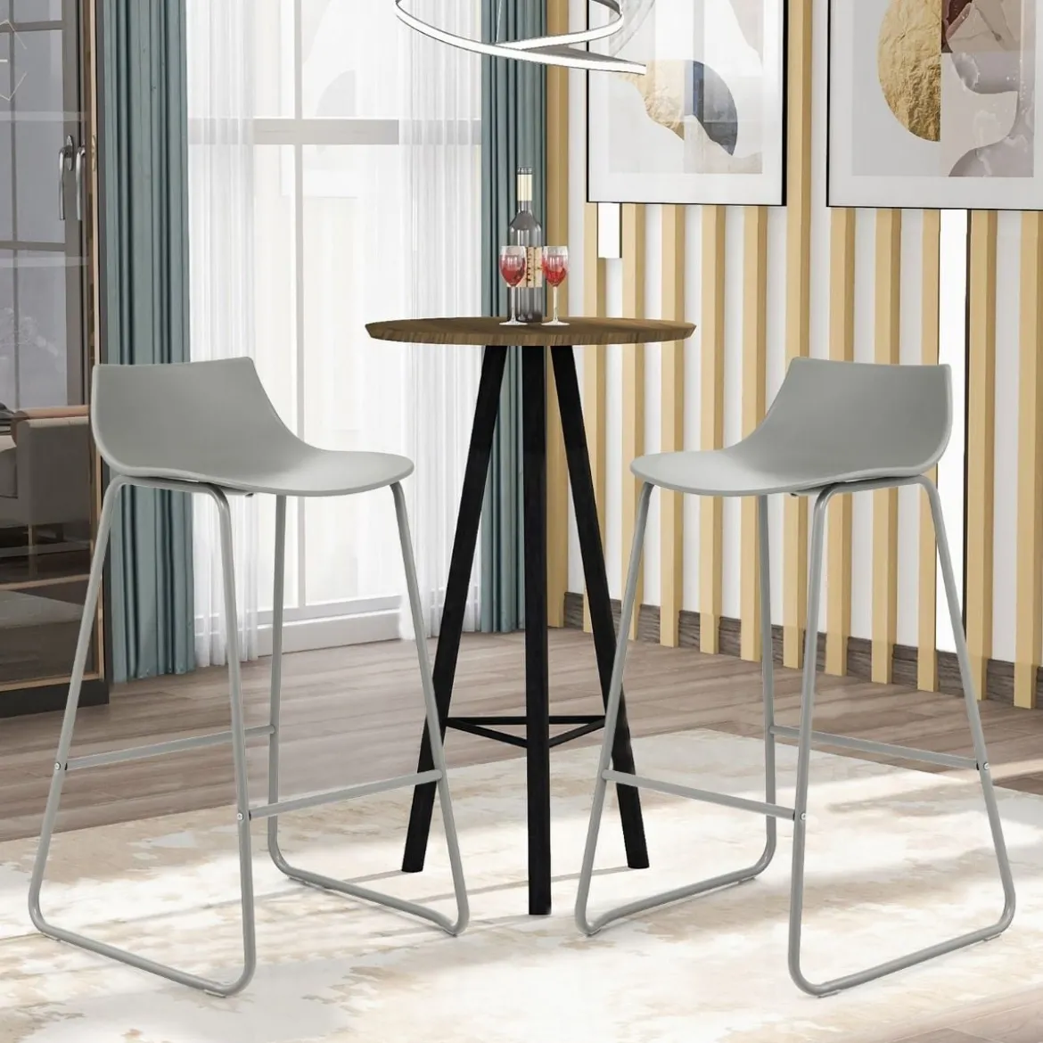 2er Set Modern Barhocker mit 69 cm Sitzhöhe & Fußstütze & Lehne Barstuhl Tresenhocker