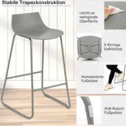 2er Set Modern Barhocker mit 69 cm Sitzhöhe & Fußstütze & Lehne Barstuhl Tresenhocker