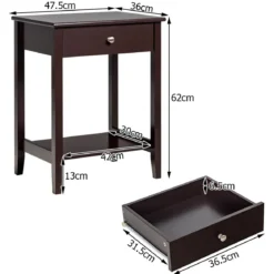 2er Set Nachttisch aus Holz mit Schiebeschublade Sofatisch 47,5 x 36 x 62 cm Braun
