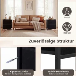 2er Set Nachttisch Beistelltisch mit 2 Stoffschubladen & Metallrahmen moderner Nachtschrank Schwarz