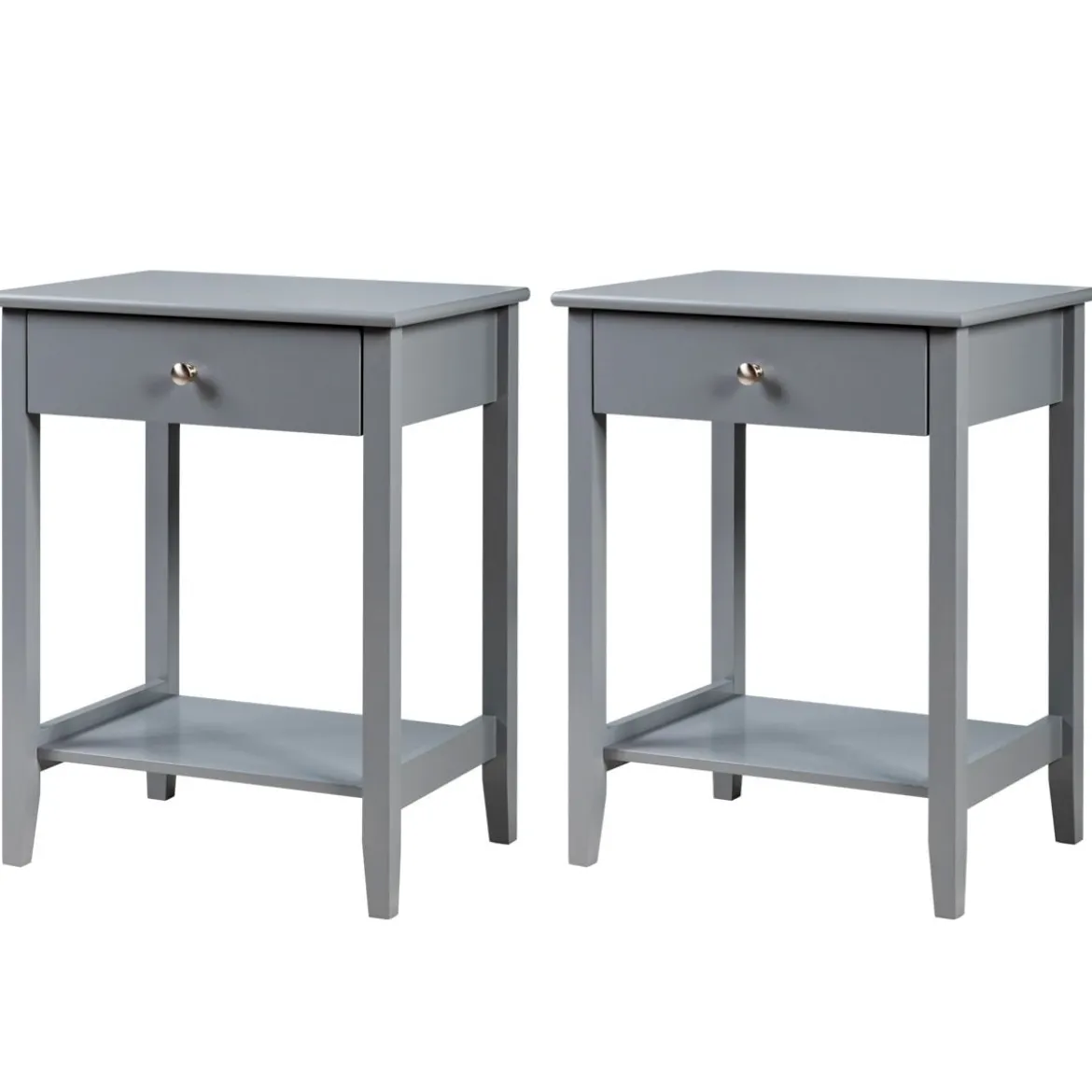 2er Set Nachttisch 2 Ebenen Sofatisch mit Schublade Beistelltisch aus Holz 47,5 x 36 x 62 cm Grau