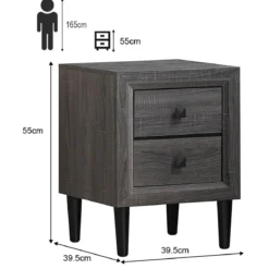 2er Set Nachttische Holz Beistelltisch mit 2 Schubladen Kaffeetisch modern Sofatisch Grau