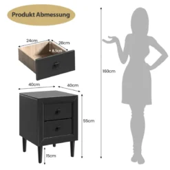 2er Set Nachttische Holz Beistelltisch mit 2 Schubladen Kaffeetisch modern Sofatisch Schwarz
