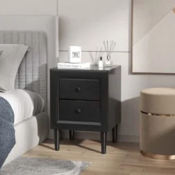 2er Set Nachttische Holz Beistelltisch mit 2 Schubladen Kaffeetisch modern Sofatisch Schwarz