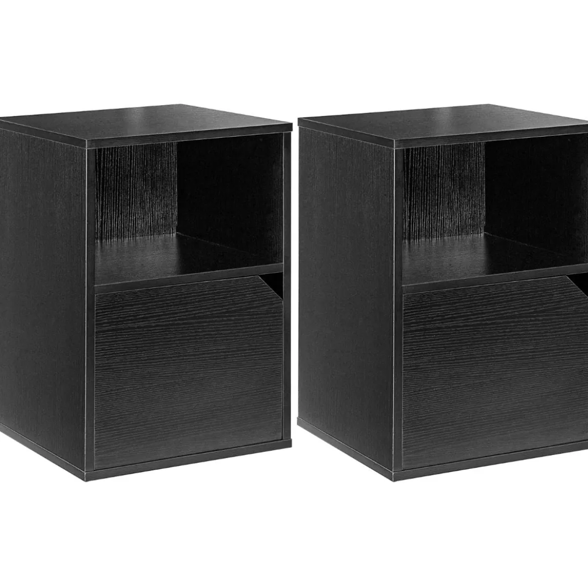 2er Set Nachttisch Holz Beistelltisch mit offenem Regal 40 x 40 x 59 cm Schwarz