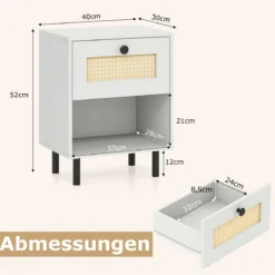 2er Set Nachttisch im Boho-Stil mit Rattan-Schublade 4 stabile Beine 2 Kippsicherungen