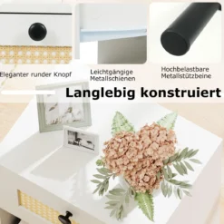 2er Set Nachttisch im Boho-Stil mit Rattan-Schublade 4 stabile Beine 2 Kippsicherungen