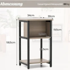 2er Set Nachttisch mit Ablage & Verstellbaren Fußpolstern Beistelltisch Sofatisch 34 x 30 x 58,5 cm