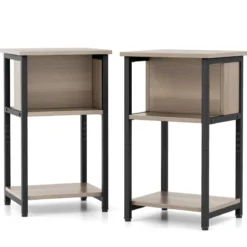 2er Set Nachttisch mit Ablage & Verstellbaren Fußpolstern Beistelltisch Sofatisch 34 x 30 x 58,5 cm