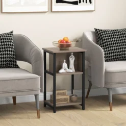 2er Set Nachttisch mit Ablage & Verstellbaren Fußpolstern Beistelltisch Sofatisch 34 x 30 x 58,5 cm