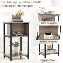 2er Set Nachttisch mit Ablage & Verstellbaren Fußpolstern Beistelltisch Sofatisch 34 x 30 x 58,5 cm
