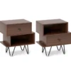 2er Set Nachttisch mit Abnehmbarer Schublade & Offenem Fach Mid-Century Sofatisch Braun