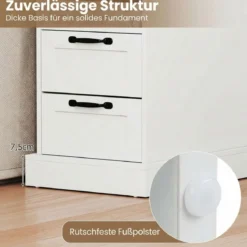 2er Set Nachttisch mit Ladestation Schmaler Beistelltisch mit Ablagefach & 2 Schubladen Weiß